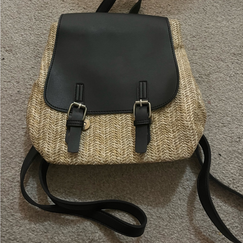 Wicker/Leather Mini Backpack